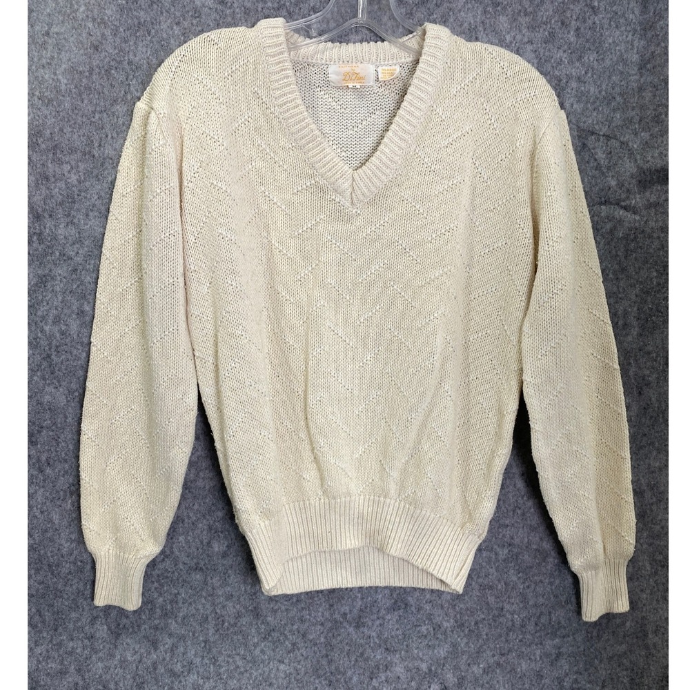 Vintage Di Fini Knitwear Cream V-Neck Sweater Silk Blend Made in Korea M